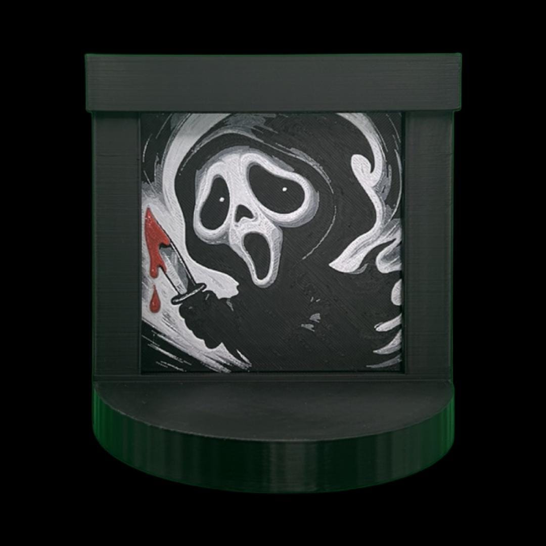 Ghost Face Funko Pop Stand with 3D Printed Art Backdrop