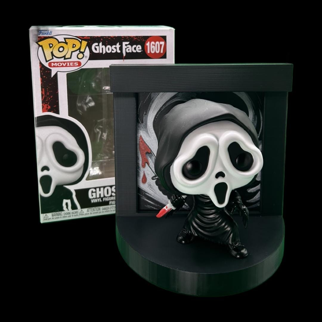 Ghost Face Funko Pop Stand with 3D Printed Art Backdrop