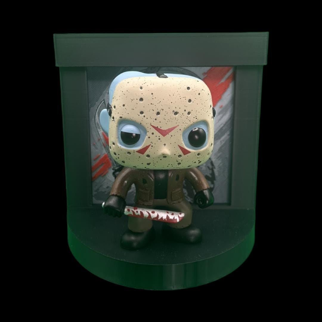 Jason Voorhees Funko Pop Stand with 3D Printed Art Backdrop