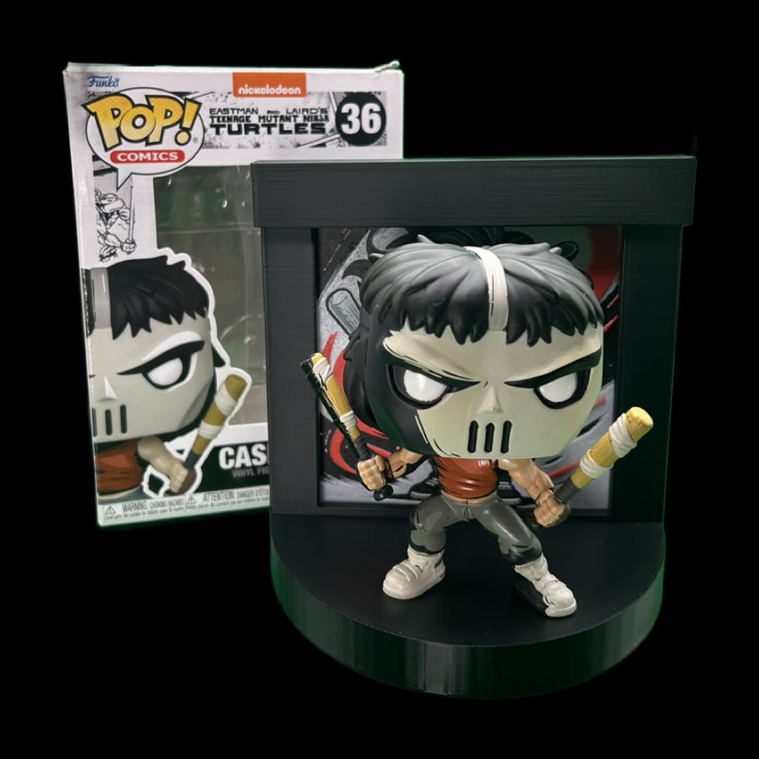Casey Jones Funko Pop Stand with 3D Printed Art Backdrop