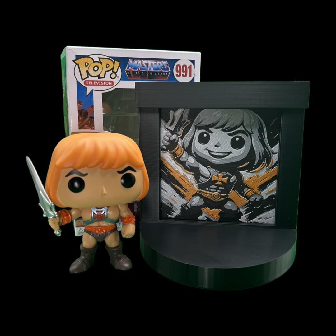 He-Man Funko Pop Stand with 3D Printed Art Backdrop