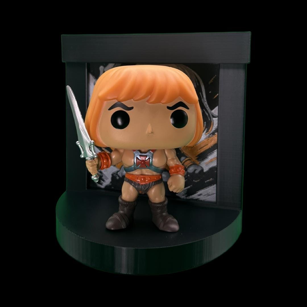 He-Man Funko Pop Stand with 3D Printed Art Backdrop