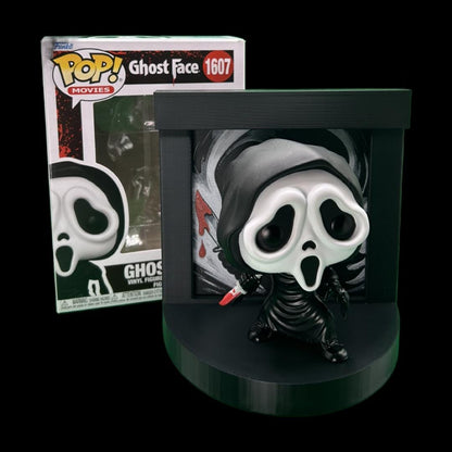 Ghost Face Funko Pop Stand with  3D Printed Art Backdrop