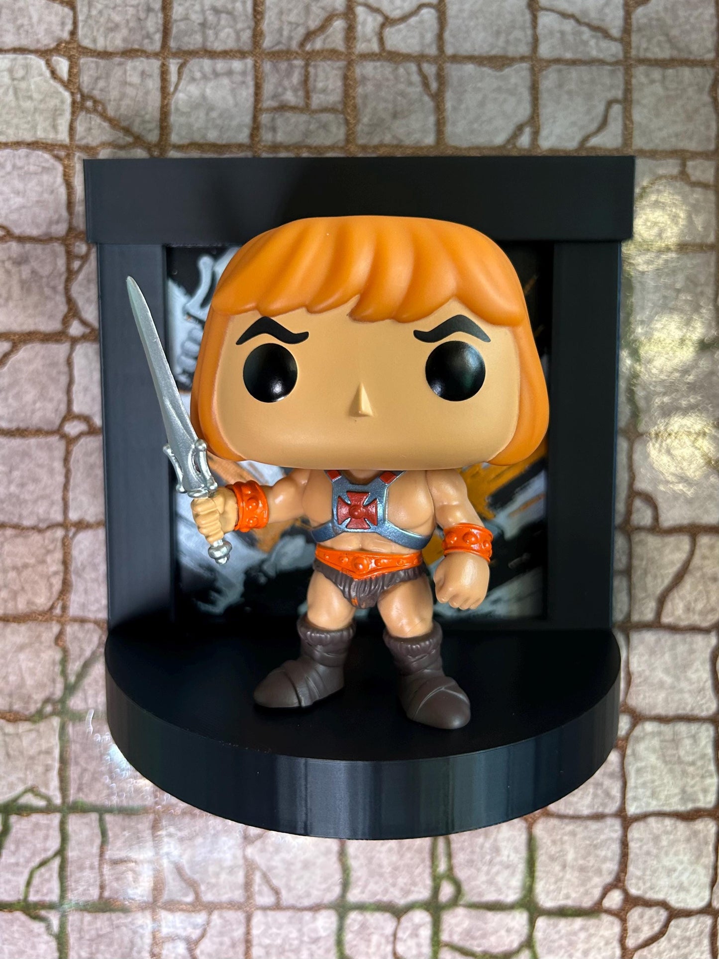 He-Man Funko Pop Stand with  3D Printed Art Backdrop