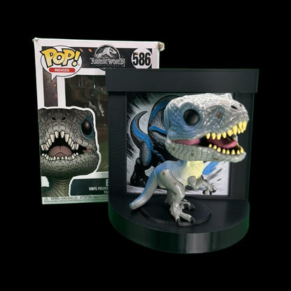 Blue the Raptor Funko Pop Stand with  3D Printed Art Backdrop