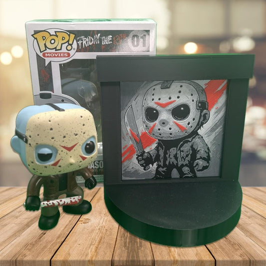 Jason Voorhees Funko Pop Stand with  3D Printed Art Backdrop