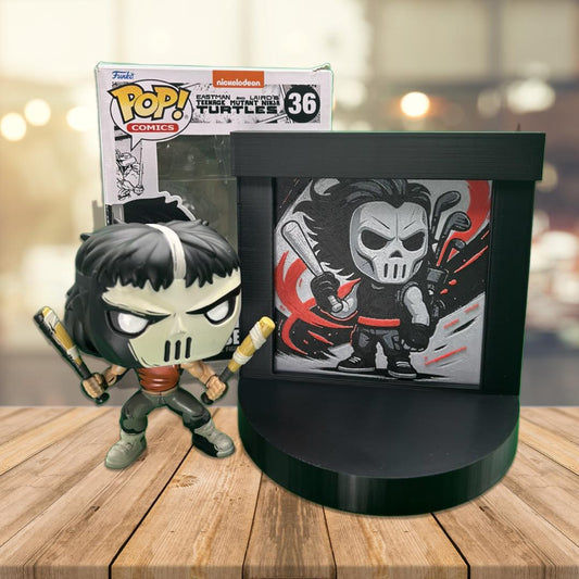 Casey Jones Funko Pop Stand with  3D Printed Art Backdrop