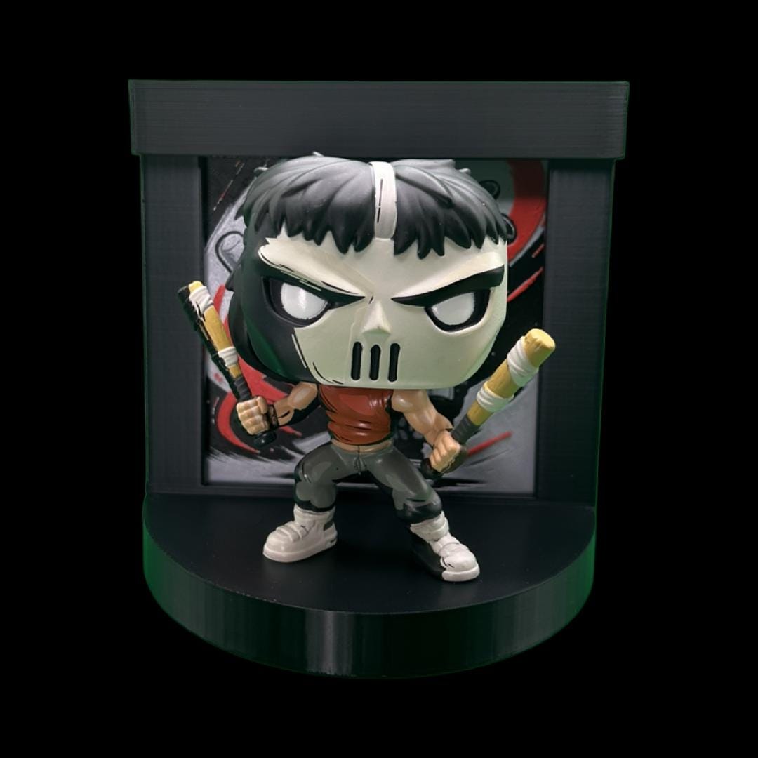 Casey Jones Funko Pop Stand with  3D Printed Art Backdrop