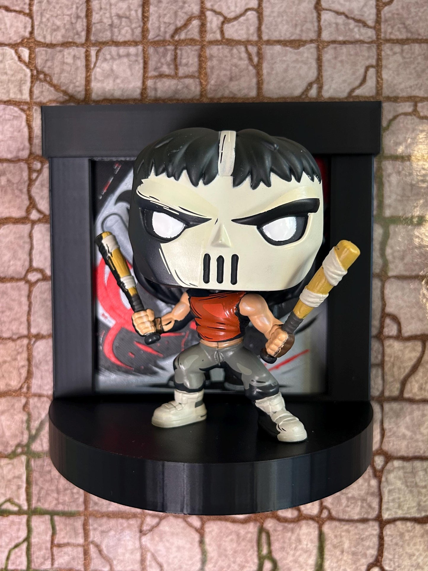 Casey Jones Funko Pop Stand with  3D Printed Art Backdrop