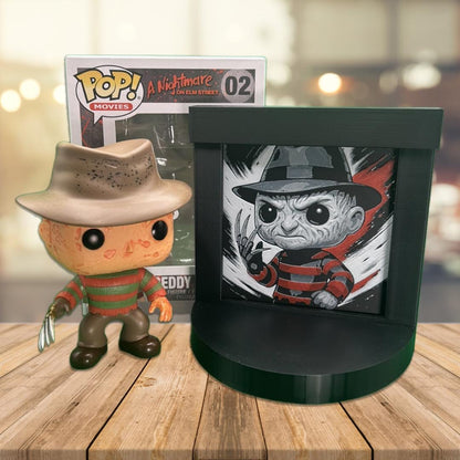 Freddy Krueger Funko Pop Stand with  3D Printed Art Backdrop