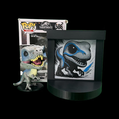 Blue the Raptor Funko Pop Stand with  3D Printed Art Backdrop